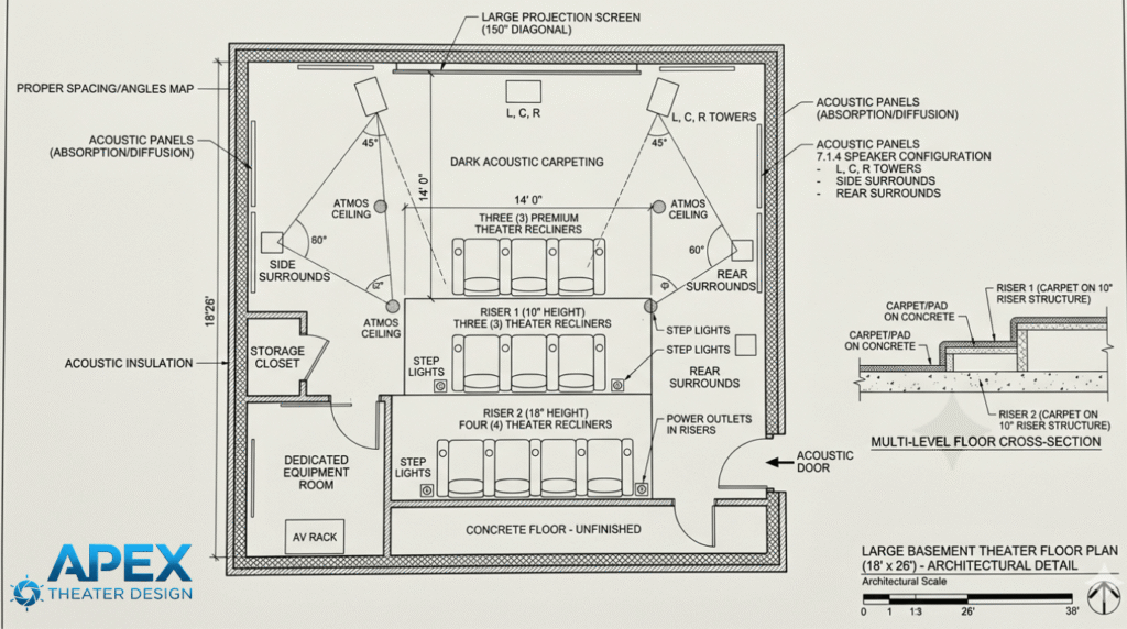 Modern basement home theater floor plans